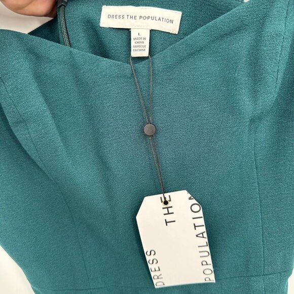 Dress the Population Nicole Crepe Sleeveless Sheath Bodycon Midi Dress L Green - Picture 5 of 7